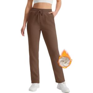 imageMAGCOMSEN Womens Sherpa Lined Sweatpants Winter Warm Fleece Pants Water Resistant Thermal Pants for Lounge Outdoor SnowBrown