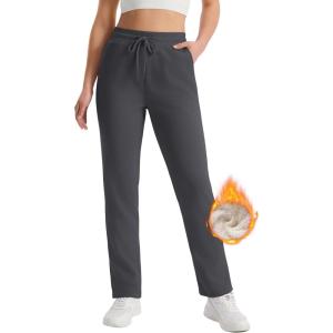 imageMAGCOMSEN Womens Sherpa Lined Sweatpants Winter Warm Fleece Pants Water Resistant Thermal Pants for Lounge Outdoor SnowDark Grey