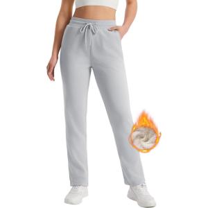 imageMAGCOMSEN Womens Sherpa Lined Sweatpants Winter Warm Fleece Pants Water Resistant Thermal Pants for Lounge Outdoor SnowLight Grey