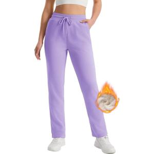 imageMAGCOMSEN Womens Sherpa Lined Sweatpants Winter Warm Fleece Pants Water Resistant Thermal Pants for Lounge Outdoor SnowTaro Purple