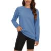 imageMAGCOMSEN Womens Fleece Lined Sweatshirt Crewneck Cotton Pullover Fall Casual Long Sleeve Warm TopsHaze Blue