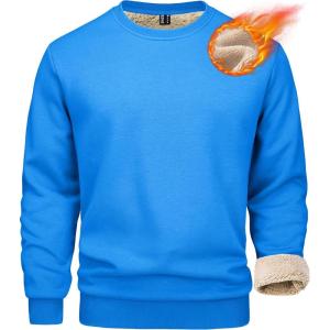imageMAGCOMSEN Mens Sherpa Lined Sweatshirts Fleece Pullover Basic Tops Warm Crewneck Winter SweatshirtAzure