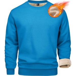 imageMAGCOMSEN Mens Sherpa Lined Sweatshirts Fleece Pullover Basic Tops Warm Crewneck Winter SweatshirtBlue Green