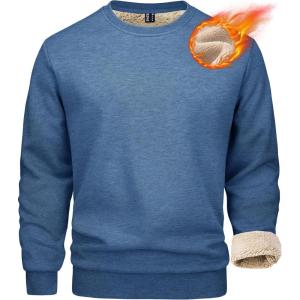 imageMAGCOMSEN Mens Sherpa Lined Sweatshirts Fleece Pullover Basic Tops Warm Crewneck Winter SweatshirtBlue Grey