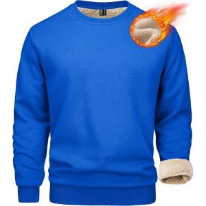 imageMAGCOMSEN Mens Sherpa Lined Sweatshirts Fleece Pullover Basic Tops Warm Crewneck Winter SweatshirtBright Blue