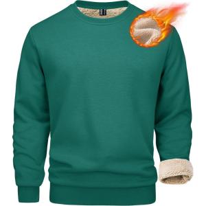 imageMAGCOMSEN Mens Sherpa Lined Sweatshirts Fleece Pullover Basic Tops Warm Crewneck Winter SweatshirtEmerald Green