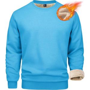 imageMAGCOMSEN Mens Sherpa Lined Sweatshirts Fleece Pullover Basic Tops Warm Crewneck Winter SweatshirtIce Blue