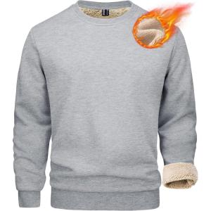 imageMAGCOMSEN Mens Sherpa Lined Sweatshirts Fleece Pullover Basic Tops Warm Crewneck Winter SweatshirtLight Grey