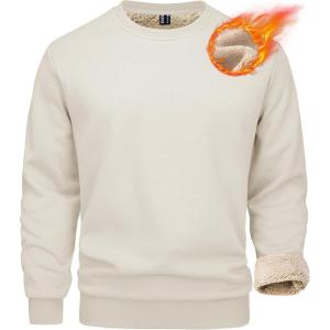 imageMAGCOMSEN Mens Sherpa Lined Sweatshirts Fleece Pullover Basic Tops Warm Crewneck Winter SweatshirtLight Khaki