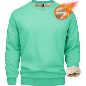 imageMAGCOMSEN Mens Sherpa Lined Sweatshirts Fleece Pullover Basic Tops Warm Crewneck Winter SweatshirtMint Green
