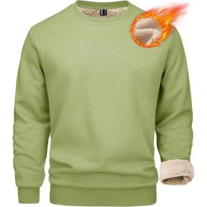 imageMAGCOMSEN Mens Sherpa Lined Sweatshirts Fleece Pullover Basic Tops Warm Crewneck Winter SweatshirtOlive Green