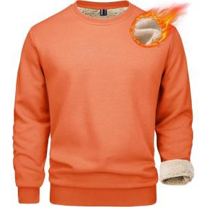 imageMAGCOMSEN Mens Sherpa Lined Sweatshirts Fleece Pullover Basic Tops Warm Crewneck Winter SweatshirtOrange