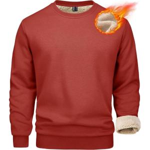 imageMAGCOMSEN Mens Sherpa Lined Sweatshirts Fleece Pullover Basic Tops Warm Crewneck Winter SweatshirtOrange Red