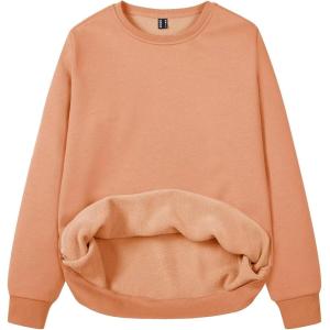 imageMAGCOMSEN Womens Fleece Lined Sweatshirt Crewneck Cotton Pullover Fall Casual Long Sleeve Warm TopsApricot