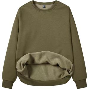 imageMAGCOMSEN Womens Fleece Lined Sweatshirt Crewneck Cotton Pullover Fall Casual Long Sleeve Warm TopsArmy Green