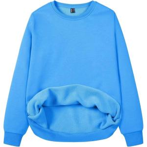 imageMAGCOMSEN Womens Fleece Lined Sweatshirt Crewneck Cotton Pullover Fall Casual Long Sleeve Warm TopsAzure