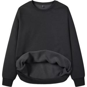 imageMAGCOMSEN Womens Fleece Lined Sweatshirt Crewneck Cotton Pullover Fall Casual Long Sleeve Warm TopsBlack