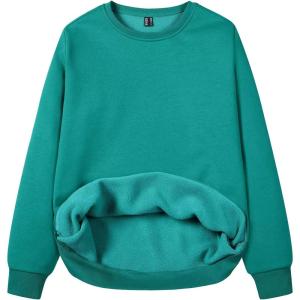 imageMAGCOMSEN Womens Fleece Lined Sweatshirt Crewneck Cotton Pullover Fall Casual Long Sleeve Warm TopsEmerald Green