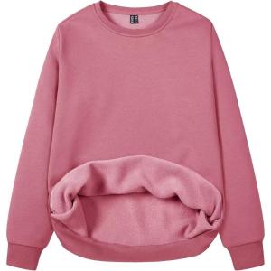imageMAGCOMSEN Womens Fleece Lined Sweatshirt Crewneck Cotton Pullover Fall Casual Long Sleeve Warm TopsGrey Pink