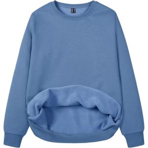 imageMAGCOMSEN Womens Fleece Lined Sweatshirt Crewneck Cotton Pullover Fall Casual Long Sleeve Warm TopsHaze Blue