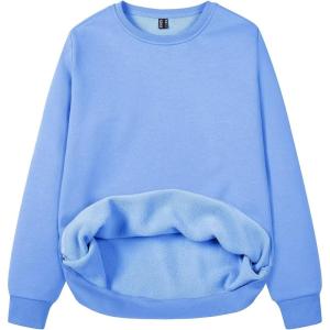imageMAGCOMSEN Womens Fleece Lined Sweatshirt Crewneck Cotton Pullover Fall Casual Long Sleeve Warm TopsLight Blue