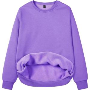 imageMAGCOMSEN Womens Fleece Lined Sweatshirt Crewneck Cotton Pullover Fall Casual Long Sleeve Warm TopsLight Purple