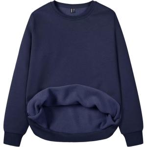 imageMAGCOMSEN Womens Fleece Lined Sweatshirt Crewneck Cotton Pullover Fall Casual Long Sleeve Warm TopsNavy