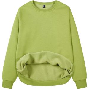 imageMAGCOMSEN Womens Fleece Lined Sweatshirt Crewneck Cotton Pullover Fall Casual Long Sleeve Warm TopsOlive Green