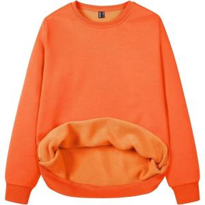 imageMAGCOMSEN Womens Fleece Lined Sweatshirt Crewneck Cotton Pullover Fall Casual Long Sleeve Warm TopsOrange