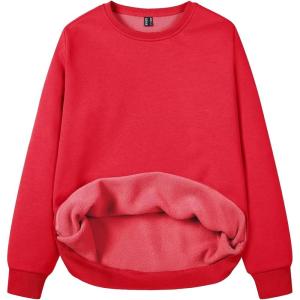 imageMAGCOMSEN Womens Fleece Lined Sweatshirt Crewneck Cotton Pullover Fall Casual Long Sleeve Warm TopsTomato Red