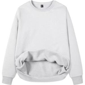 imageMAGCOMSEN Womens Fleece Lined Sweatshirt Crewneck Cotton Pullover Fall Casual Long Sleeve Warm TopsWhite
