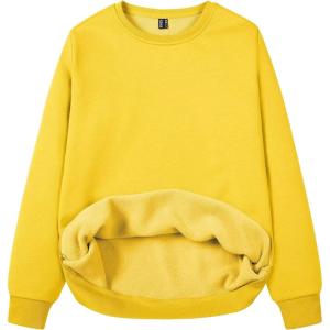 imageMAGCOMSEN Womens Fleece Lined Sweatshirt Crewneck Cotton Pullover Fall Casual Long Sleeve Warm TopsYellow