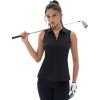 imageMAGCOMSEN Womens Golf Polo Shirts Sleeveless Racerback Zip Up UPF 50 Quick Dry Tennis Workout Athletic Tank TopsBlack