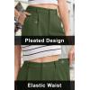 imageMAGCOMSEN Womens Shorts Dressy Casual Pleated Straight Leg Shorts Summer Elastic Waist Mid Rise Shorts with PocketsArmy Green