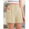 imageMAGCOMSEN Womens Shorts Dressy Casual Pleated Straight Leg Shorts Summer Elastic Waist Mid Rise Shorts with PocketsBeige