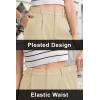 imageMAGCOMSEN Womens Shorts Dressy Casual Pleated Straight Leg Shorts Summer Elastic Waist Mid Rise Shorts with PocketsBeige