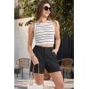 imageMAGCOMSEN Womens Shorts Dressy Casual Pleated Straight Leg Shorts Summer Elastic Waist Mid Rise Shorts with PocketsBlack