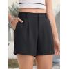 imageMAGCOMSEN Womens Shorts Dressy Casual Pleated Straight Leg Shorts Summer Elastic Waist Mid Rise Shorts with PocketsBlack