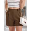 imageMAGCOMSEN Womens Shorts Dressy Casual Pleated Straight Leg Shorts Summer Elastic Waist Mid Rise Shorts with PocketsBrown