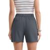 imageMAGCOMSEN Womens Shorts Dressy Casual Pleated Straight Leg Shorts Summer Elastic Waist Mid Rise Shorts with PocketsDark Gray