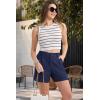 imageMAGCOMSEN Womens Shorts Dressy Casual Pleated Straight Leg Shorts Summer Elastic Waist Mid Rise Shorts with PocketsNavy