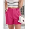 imageMAGCOMSEN Womens Shorts Dressy Casual Pleated Straight Leg Shorts Summer Elastic Waist Mid Rise Shorts with PocketsRosy Red