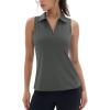 imageMAGCOMSEN Womens Golf Polo Shirts Sleeveless Racerback Zip Up UPF 50 Quick Dry Tennis Workout Athletic Tank TopsSeagrey