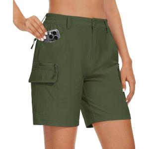 imageMAGCOMSEN Womens 7quot Hiking Golf Shorts 6 Pockets Lightweight Quick Dry Outdoor Casual Cargo Shorts Water ResistantArmy Green