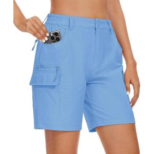 imageMAGCOMSEN Womens 7quot Hiking Golf Shorts 6 Pockets Lightweight Quick Dry Outdoor Casual Cargo Shorts Water ResistantAzure
