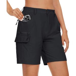 imageMAGCOMSEN Womens 7quot Hiking Golf Shorts 6 Pockets Lightweight Quick Dry Outdoor Casual Cargo Shorts Water ResistantBlack