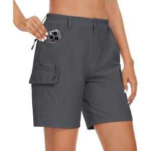 imageMAGCOMSEN Womens 7quot Hiking Golf Shorts 6 Pockets Lightweight Quick Dry Outdoor Casual Cargo Shorts Water ResistantDark Grey