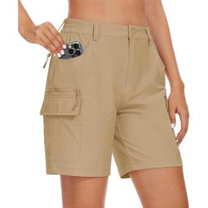 imageMAGCOMSEN Womens 7quot Hiking Golf Shorts 6 Pockets Lightweight Quick Dry Outdoor Casual Cargo Shorts Water ResistantKhaki