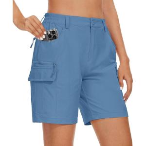 imageMAGCOMSEN Womens 7quot Hiking Golf Shorts 6 Pockets Lightweight Quick Dry Outdoor Casual Cargo Shorts Water ResistantLight Blue