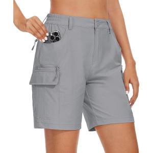 imageMAGCOMSEN Womens 7quot Hiking Golf Shorts 6 Pockets Lightweight Quick Dry Outdoor Casual Cargo Shorts Water ResistantLight Grey